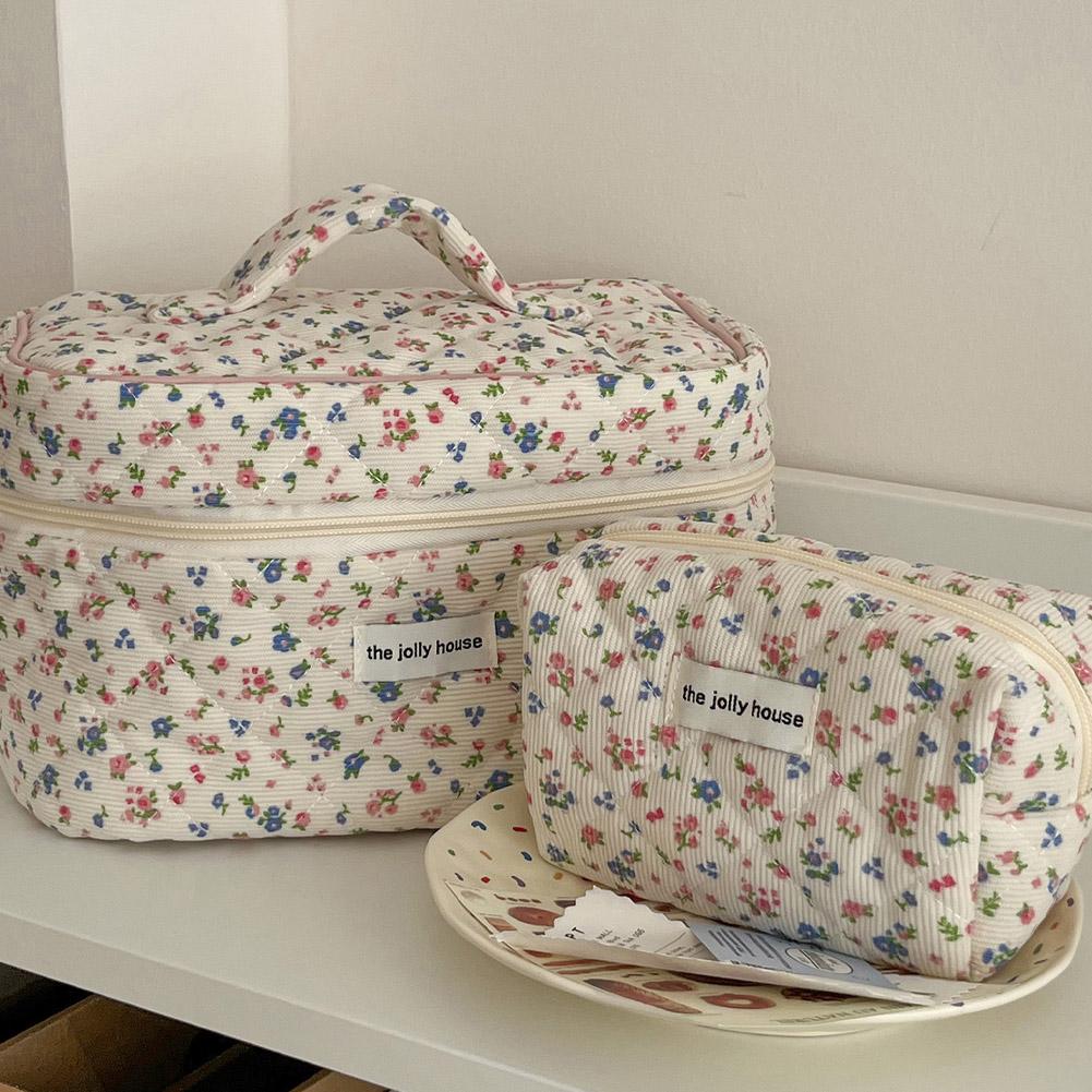 Beauty Preservation Makeup Bag - Vintage bloemen-quilted make-up tas, draagbare katoenen